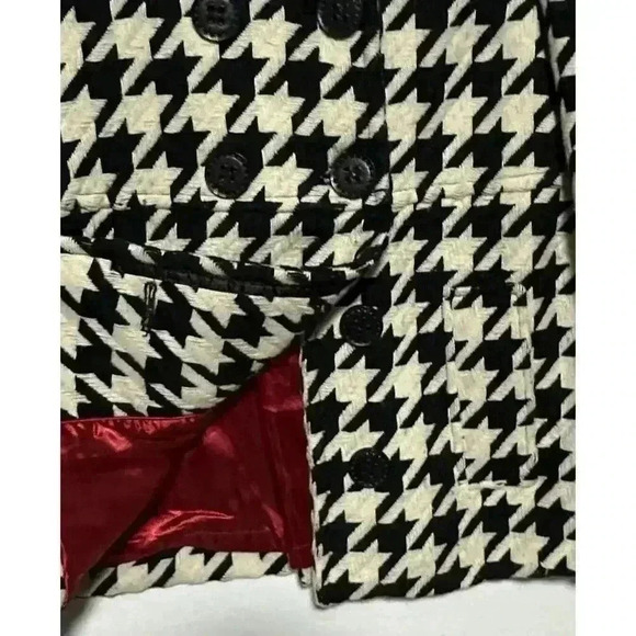 Express Pea Coat Wool Blend Houndstooth White Black Y2K Women's Size S - Picture 3 of 11